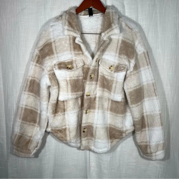 SHEIN Cozy Fuzzy Plaid Shacket - Picture 1 of 8